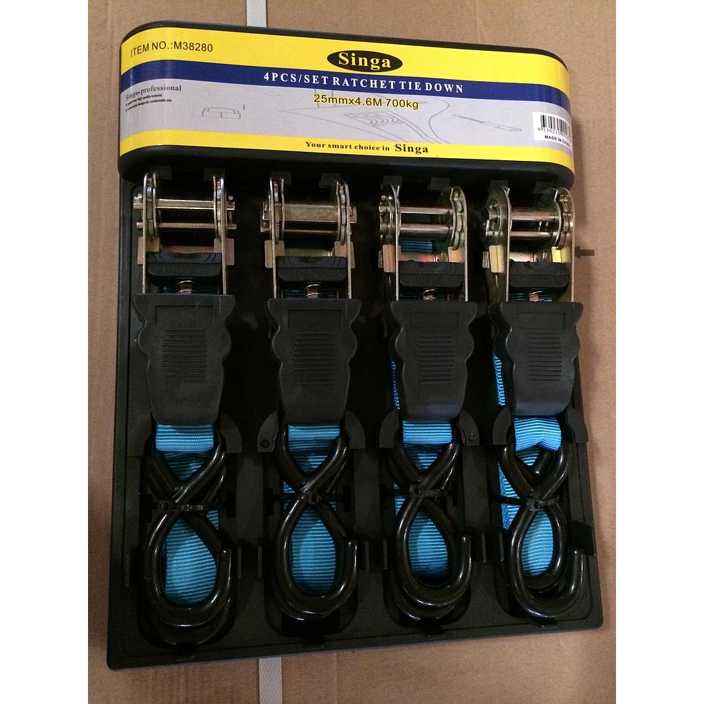 4pcs Ratchet Tie Down 25mmx4.6m 700kg