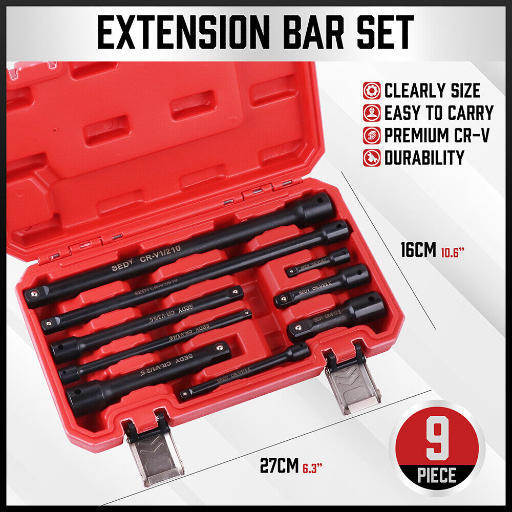 9 pc impact extension bar 1/4"  3/8" 1/2"